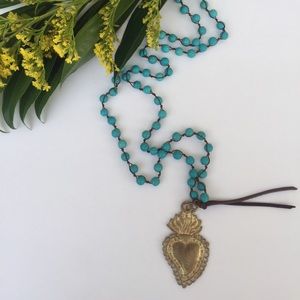 Turqouise and Gold Sacred Heart Necklace